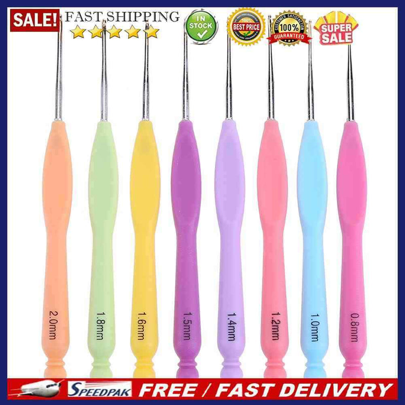 8pcs Aluminum Needle Plastic Handle Yarn Stitching Weave Crochet Hooks Kit