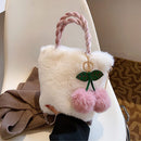 Fashion Furry Fluffy Cute Soft Plush Totes Handbags Cherry Bags Shopping Bags