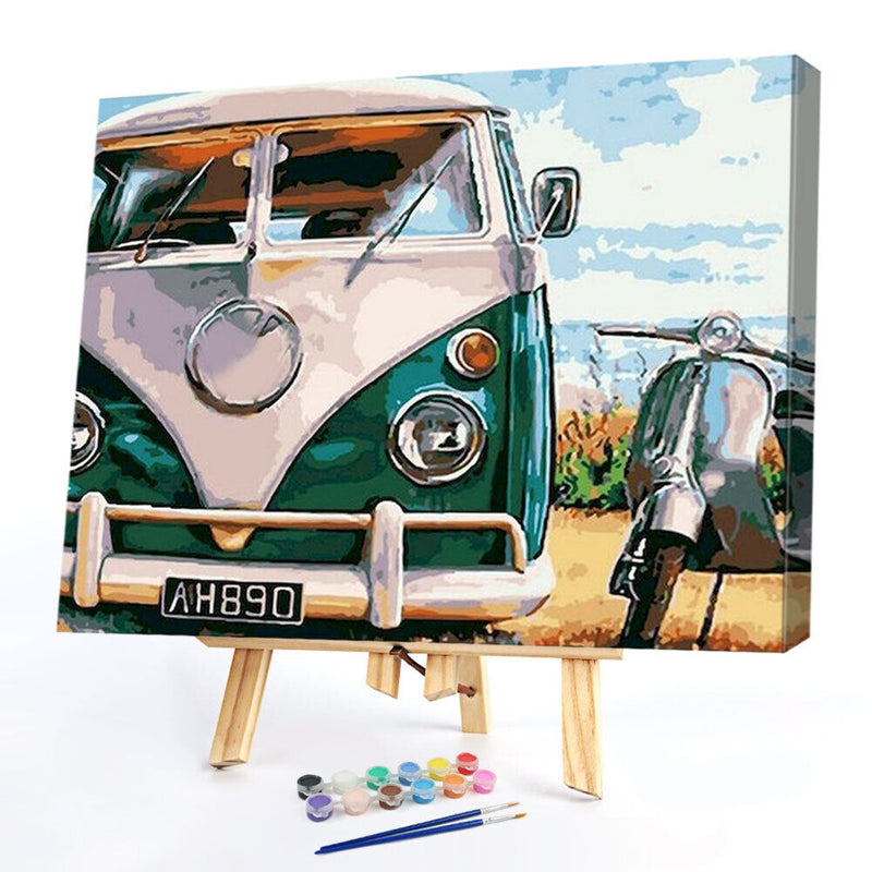 Bus Motorcycle Oil Paint By Numbers Kits DIY Handpainted on Canvas Wall Pictures