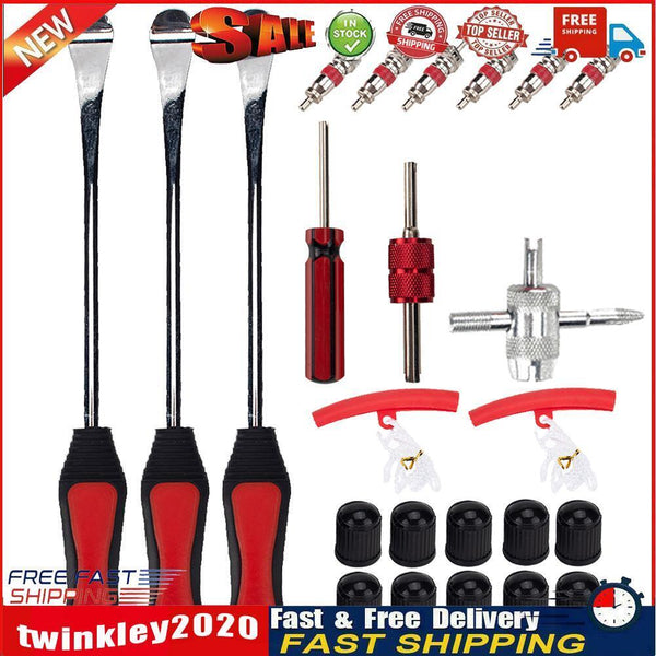 24pcs/set Car Tire Levers Red Rim Protectors Valve Cores Tools Caps Kit Newly