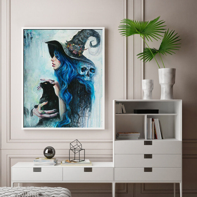 Witch Holding Cat Oil Paint By Numbers Kit DIY Acrylic Painting on Canvas