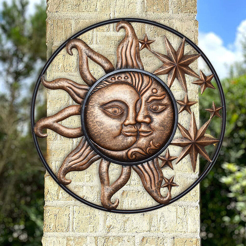 Metal Sun Moon Wall Hanging Sculpture Wrought Iron Ornament Art for Home Decor
