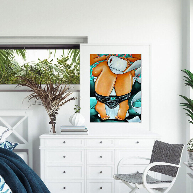 Girl on Toilet Paint By Numbers Kit DIY Frameless Art Picture On Canvas