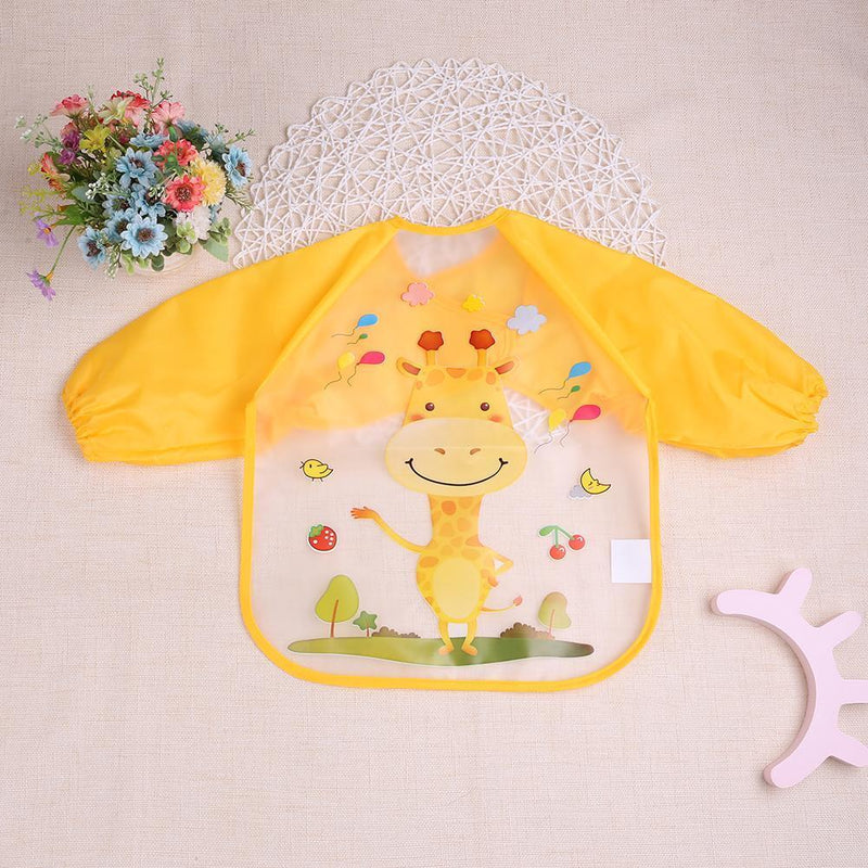 Cartoon Waterproof Unisex Baby Feeding Long Sleeve Art Apron Animal Bibs(F)