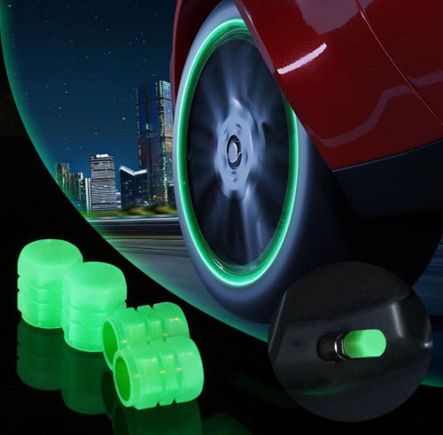 4x Tire Valve Caps Luminous Cars Vehicle Wheel Prank Valve Caps Glow Dust Cover
