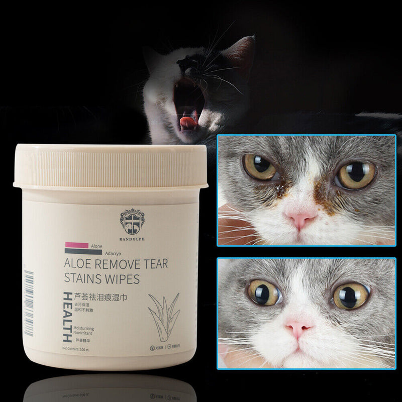 100pcs Pet Eye Wet Wipes Cat Dog Tear Stain Remover Cleaning Paper Towels