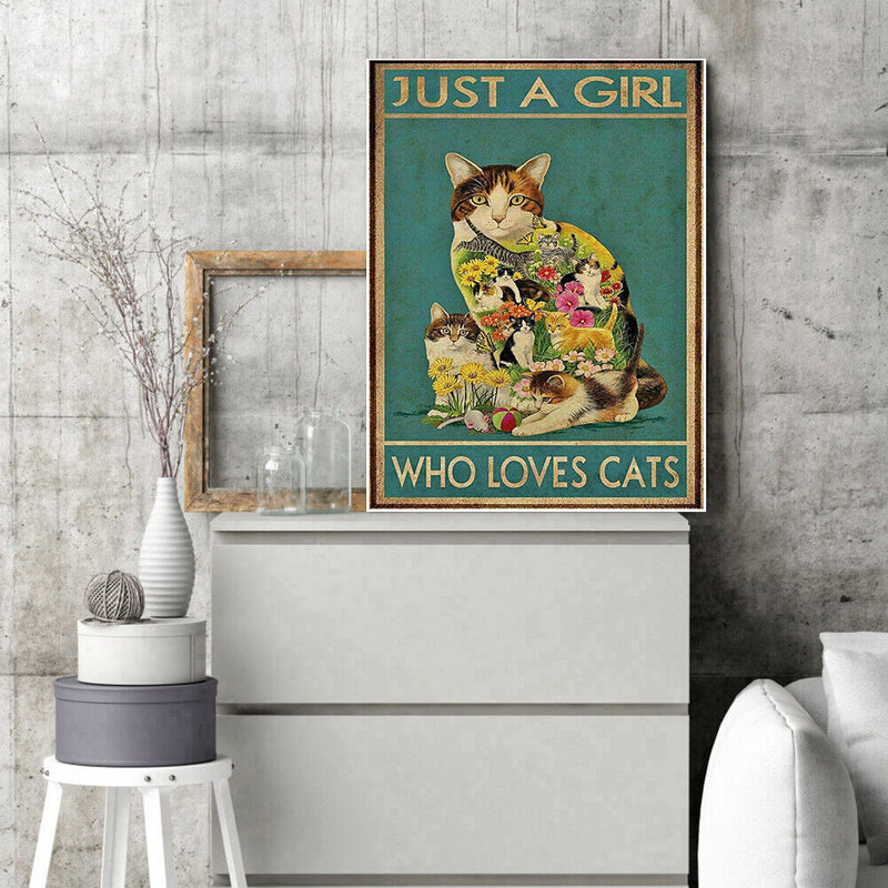 Flower Cat Cross Stitch Kit 11CT Stamped Full Embroidery Canvas Home Wall Dec