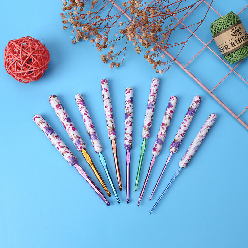 9pcs Knitting Needles Handmade Crafts Aluminum Crochet Set for Sewing Weave Tool