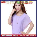 Summer Round Collar Short Bat Sleeve Blouse Solid Color Ruffle Women Tops