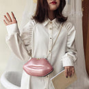 Lips Women PVC Handbags Chain Messenger Bags Shoulder Party Clutch (Pink)