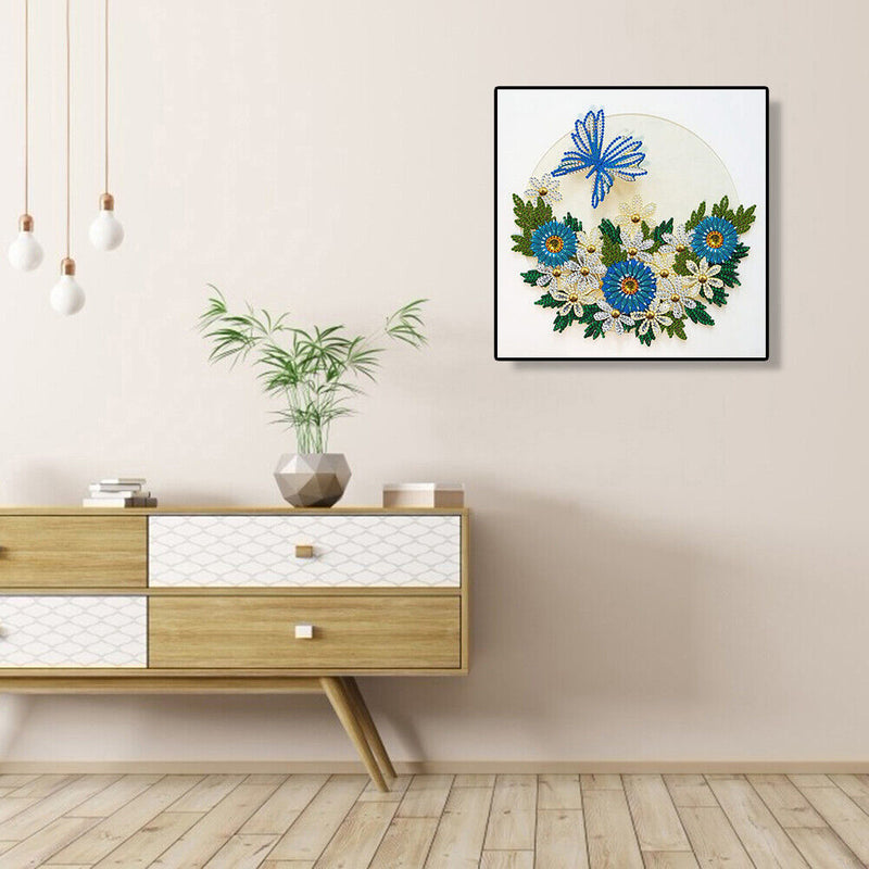 DIY Diamond Painting Kit Blue Flower Butterfly Partial Special Shape Drill