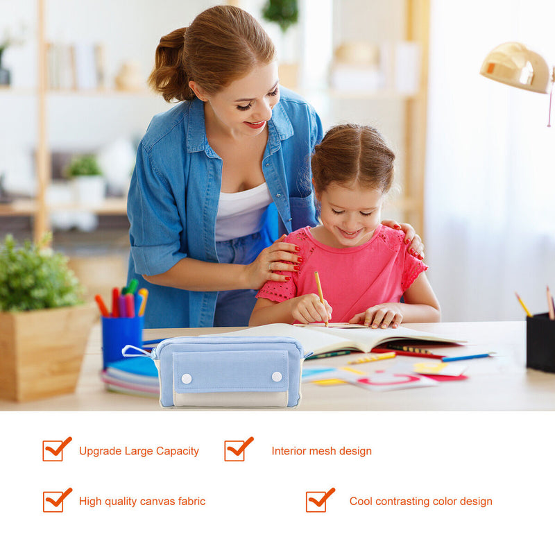 #A Pencil Case Large Capacity Simple Pen Organizer Bag with Zipper (Double Layer