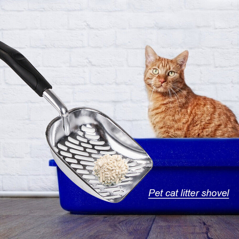 Metal Cat Kitten Litter Shovel Aluminum Alloy Pet Sand Clean Scoop (Black)