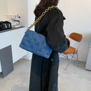 Casual Solid Color Totes Women Denim Underarm Handbag Street Travel Shoulder Bag