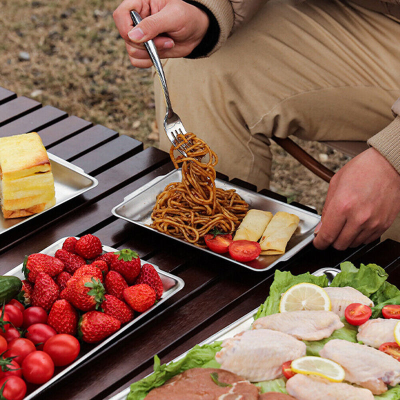 Stainless Steel Rectangular Plate Barbecue Dish Pan Tray Food Container (M)