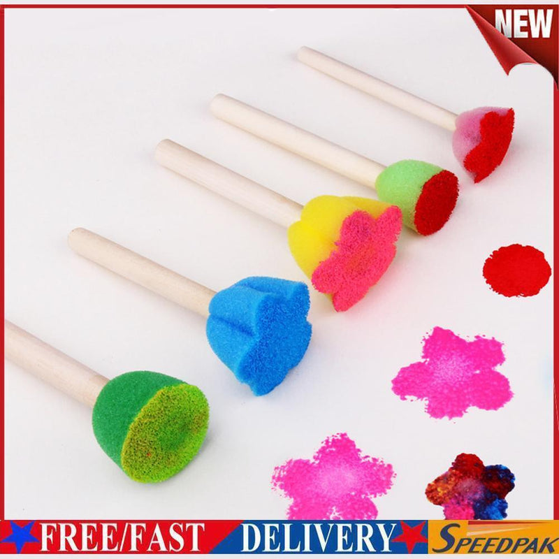5pcs/set DIY Wooden Sponge Graffiti Painting Brushes Kids Manual Drawing Toys