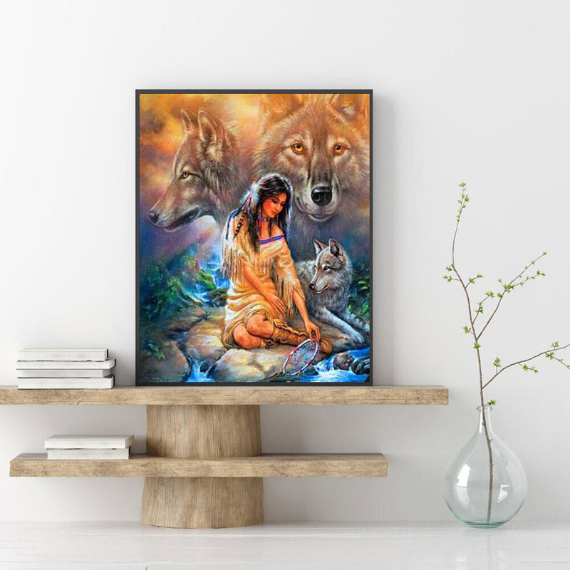 Girl and Wolf Oil Paint By Numbers Kits Canvas Picture Wall Art DIY Craft Color