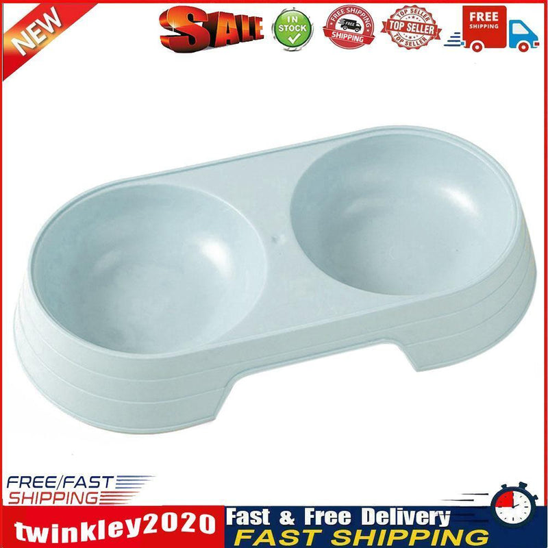 Plastic Feeding Double Bowl 2 in 1 Puppy Cat Food Water Container (Blue) Newly