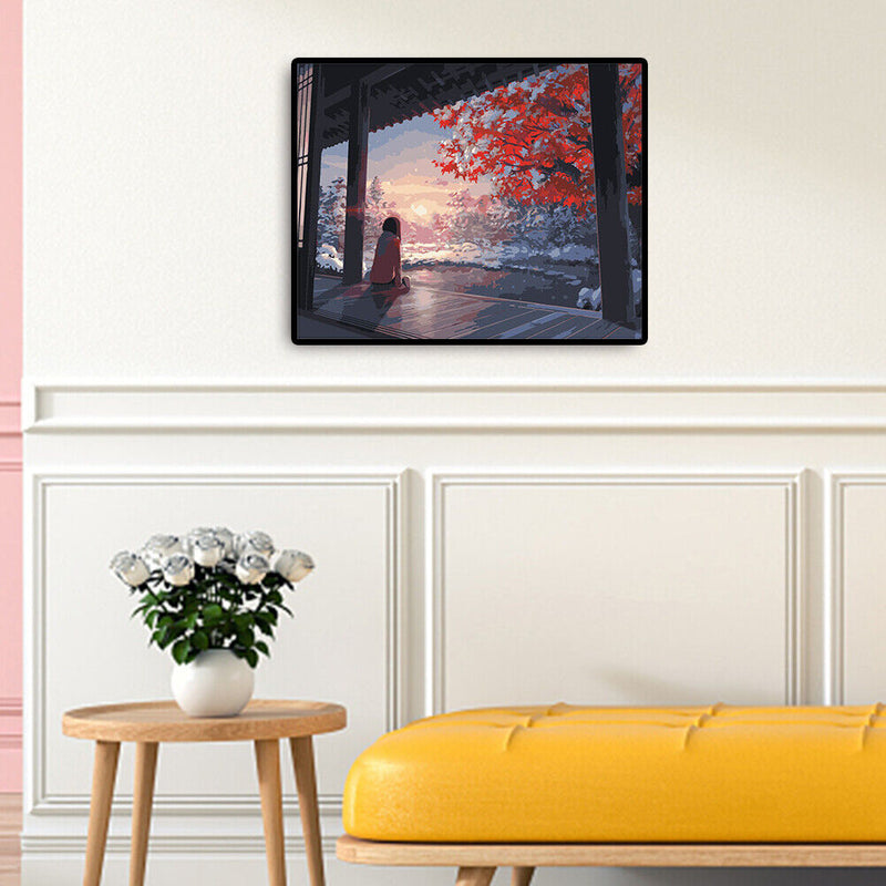 Watching Cherry Blossom Girl DIY Paintings By Number Kits Oil Art Picture