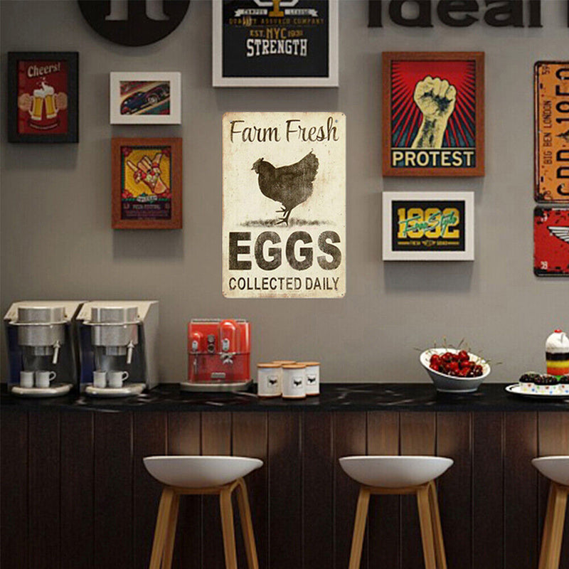 Tin Plates Wall Art Signs Retro Painting Fresh Eggs Letter Metal Poster for Bar
