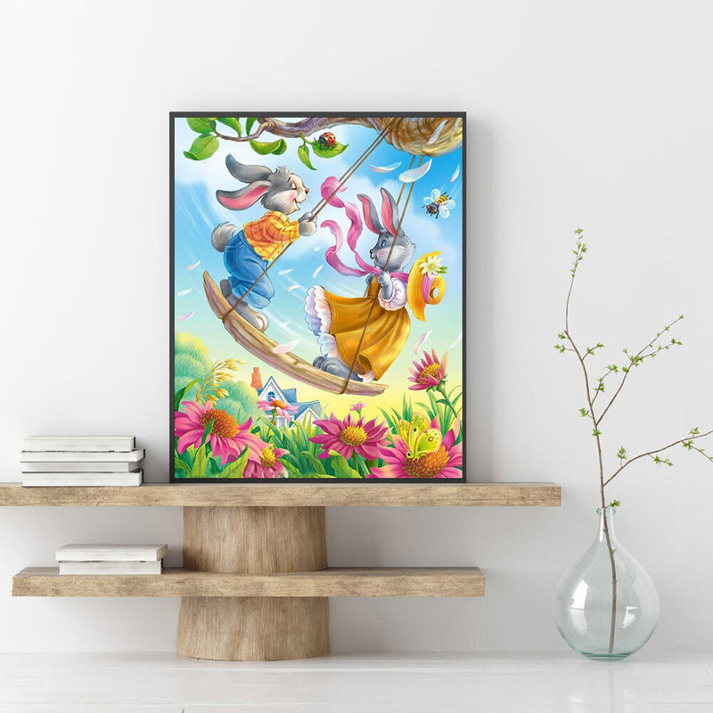 Swing Rabbits Oil Paint By Numbers Kits Canvas Picture Wall Art DIY Craft