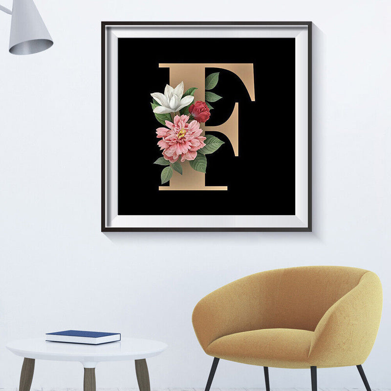 5D DIY Diamond Painting Flower Letter F Full Round Drill Mosaic Home Decoration