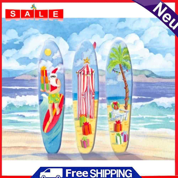 Oil Paint by Numbers Christmas Surfboard Canvas Artwork Living Room Picture Kit