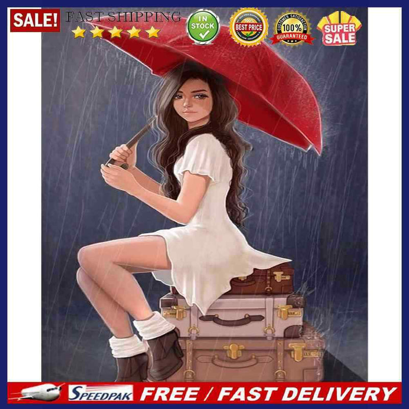 Hand Painted DIY Umbrella Girl Oil Canvas Paint By Numbers Drawing Kit Orna