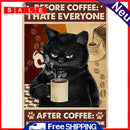 Coffee Cat Plate Metal Tin Sign for Bar Pub Club Cafe Decorative Iron Paintings