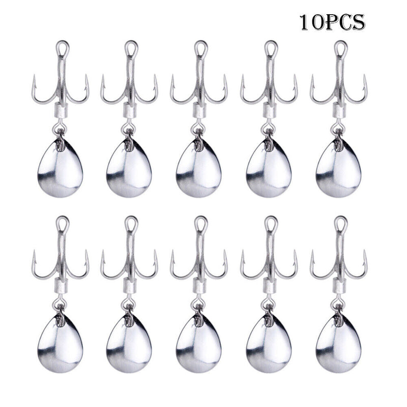 10pcs/Set Metal Barbed Fishing 3-Hooks with Rotating Sequin Fishing Accessories