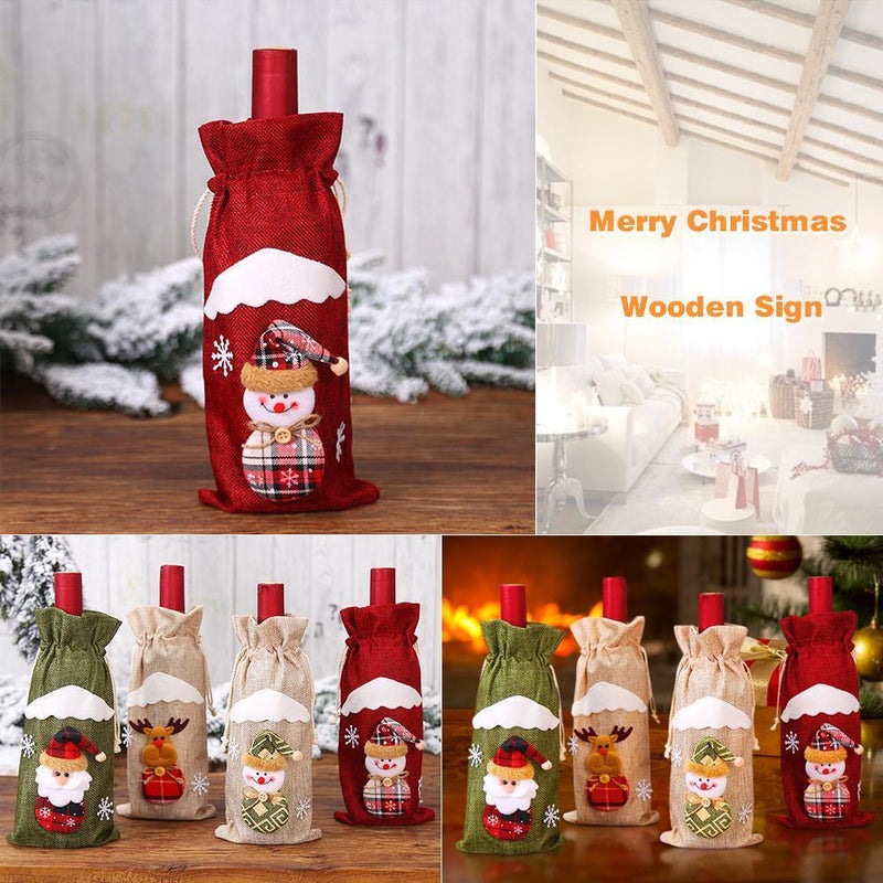 Santa Claus Snowman Elk Red Wine Bottle Cartoon Cover Bags Christmas Table Decor
