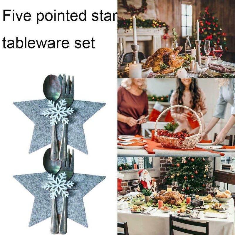 Christmas Stars Tableware Cutlery Holder Silverware Table Bags Decors Fork P8T4