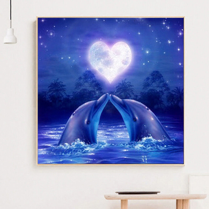 Garuru-Jidong Full Diamond Heart-shaped Moon and Dolphin Animal Series E459