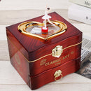 Classic Rotating Dancer Piano Music Box Clockwork Jewelry Boxes (Burgundy) Newly