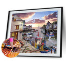 DIY Full Round Drill Diamond Painting Street Houses Drawing