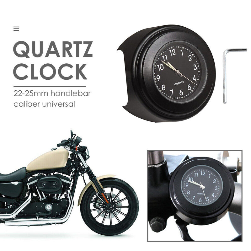 Motorcycle Clock Waterproof 22-25mm Slide Handleable Watch Luminous Quartz Clock