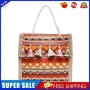 Women Linen Shoulder Bag Retro Ethnic Large Tassels Tote Handbag (Orange)
