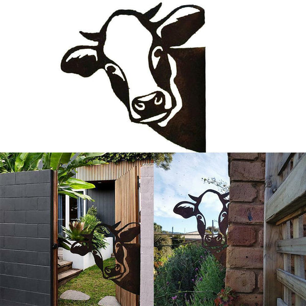 Art Hanging  Metal  Peeping Cow Ornaments Outdoor Garden Adornment Decor hot.
