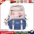 Women Cute Hit Color Backpack Student Canvas Knapsack with Pendant (Blue) Newly
