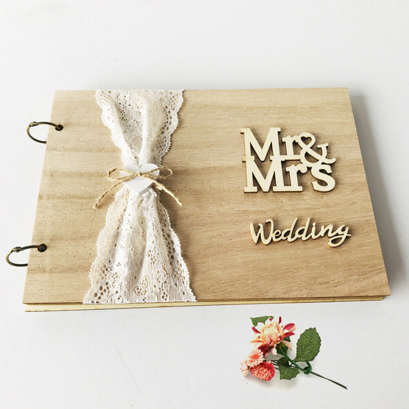 Wedding Guestbook Signs Wood Guest Book Mrs Mr Photo Frame Decor (20 Pages)