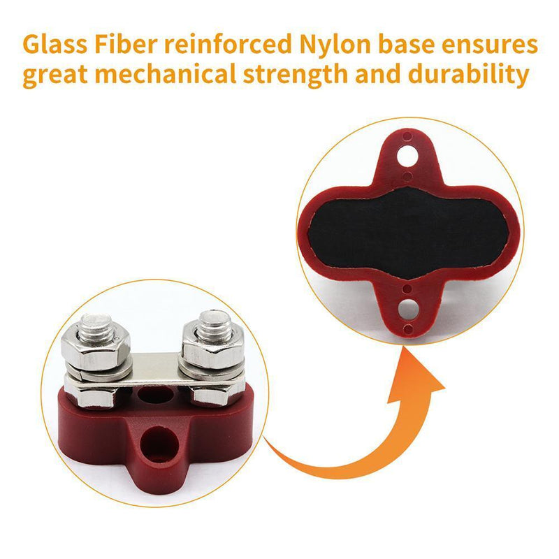 Bus Bar Terminal Block Heavy Duty Dual M8 Power Distribution Stud (Red) Newly