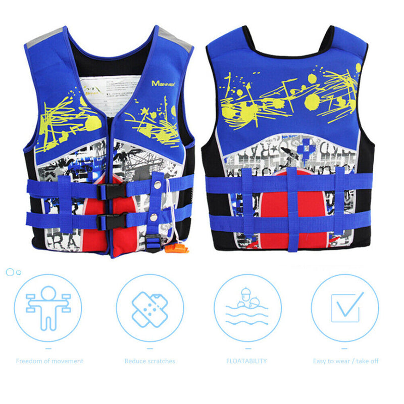 Children Buoy Life Vest Swimming Boating Fishing Waistcoat Jackets (Blue L)