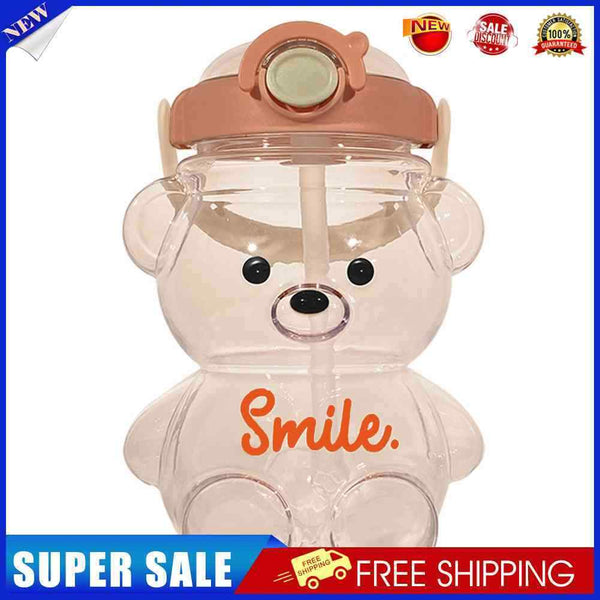 #A 1400ml Cute Bear Drinking Water Bottle Portable Summer Leak-Proof Straw Cup