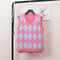 Y2K Loose sweater V Neck Knitwear top Plaid Knitted Sleeveless Sweater Vest