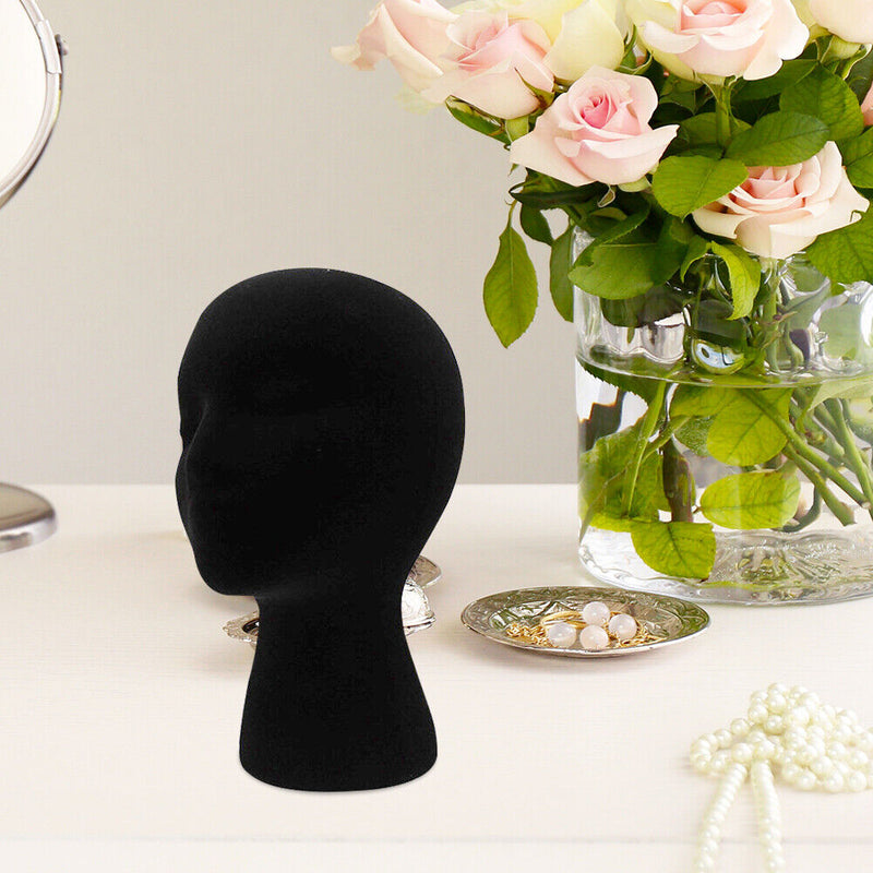 Female Styling EPS Flocking Head Mold Wig Glasses Holder Stand (Black) Newly