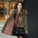 Women Warm Winter Jacket Long Sleeve Coat Parka Outwear Hooded (Green)(L)