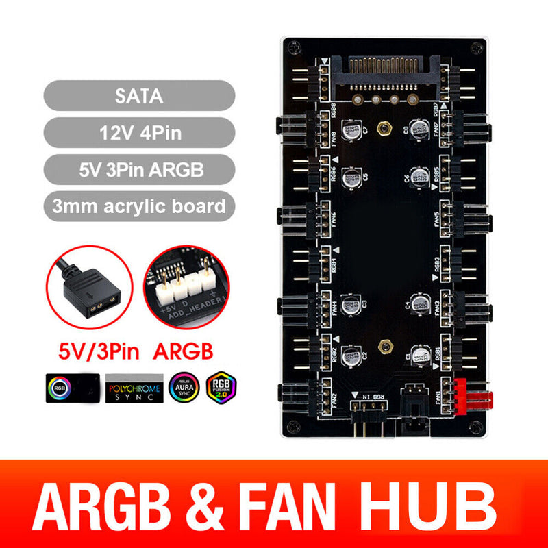 1 to 8 Multi Way Splitter RGB PWM Hub Dimming Temperature Control for ASUS/MSI