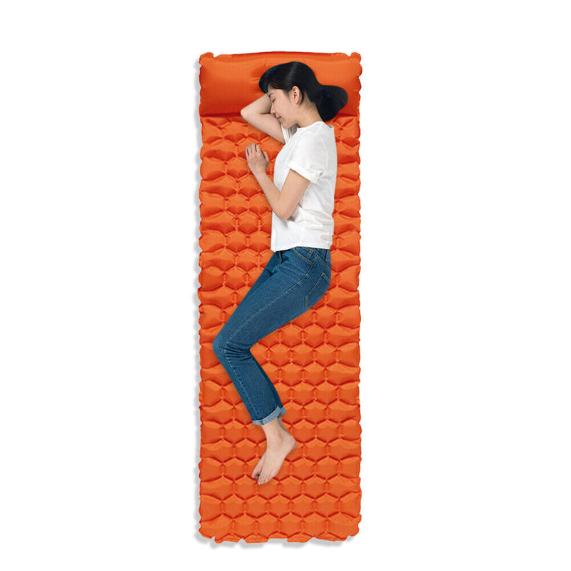 Camping Sleep Pad Inflatable Air Mattress Outdoor Beach Cushion (Orange)