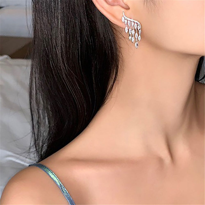 Zircon Drop Dangle Elegant Rhinestone Ear Stud Ear Clip Angel Wings Earrings