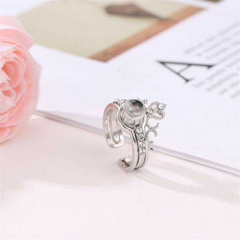Wedding Crown Opening 100 Languages I Love You Couple Rings Projection Ring